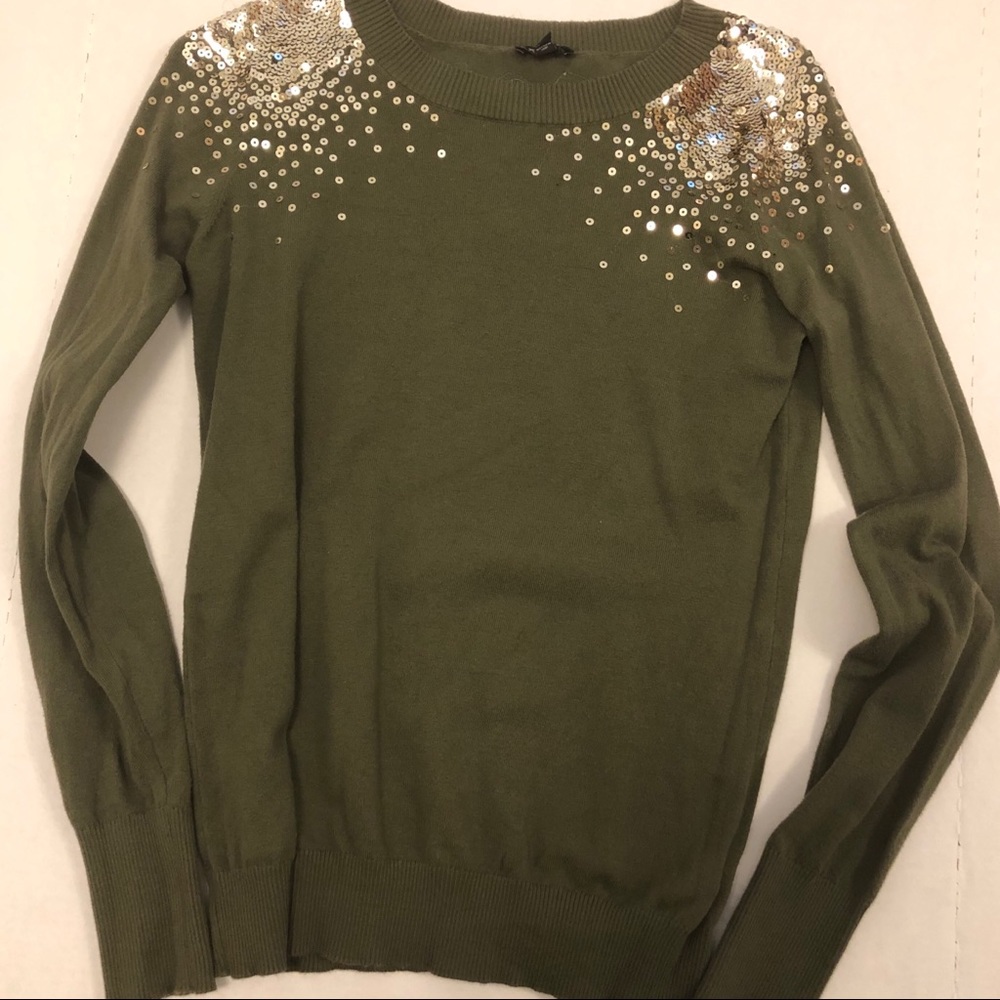 Olive green sweater with gold sequins